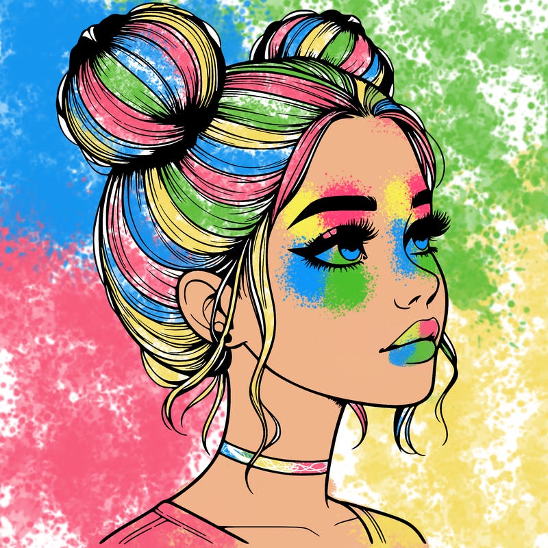 realistic girl with buns on the top of her head