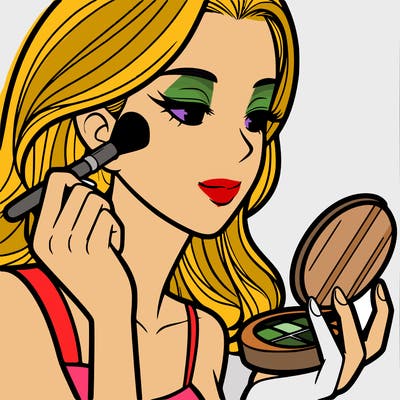 little girl putting on makeup