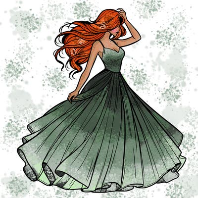 realistic woman with dress flowing in the wind