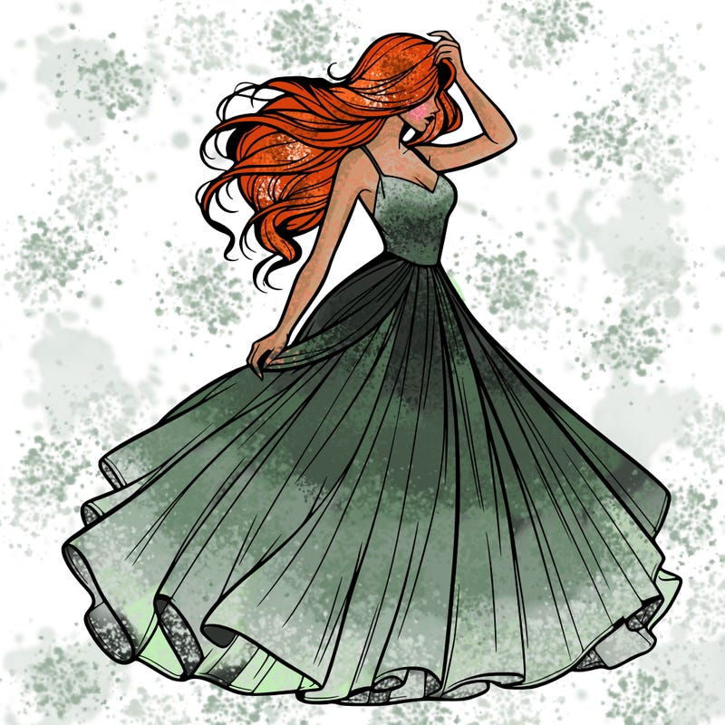 realistic woman with dress flowing in the wind