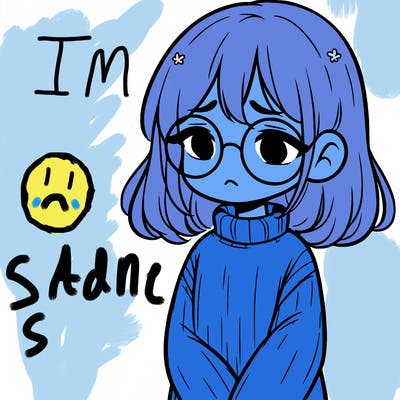 sad girl with glasses in a sweater