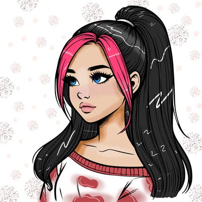 realistic girl with a high ponytail