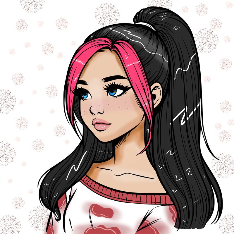 realistic girl with a high ponytail