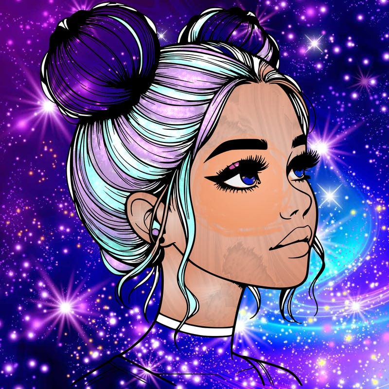 realistic girl with buns on the top of her head