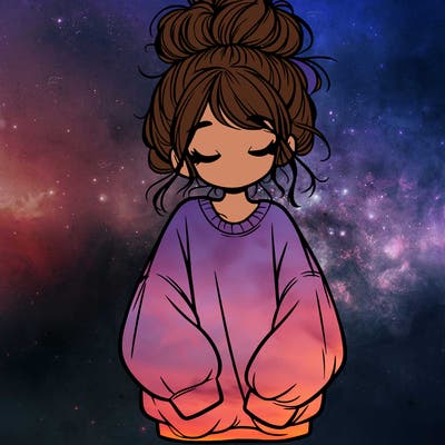 girl with baggy sweatshirt and messy bun