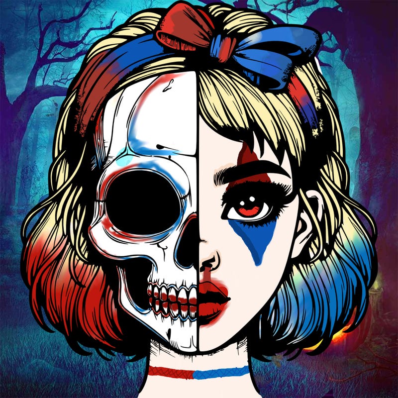 realistic girl with half skull mask