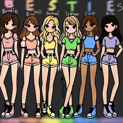 a group of girls wearing crop tops and shorts