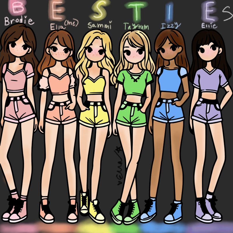 a group of girls wearing crop tops and shorts