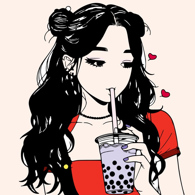 aesthetic realistic girl with boba
