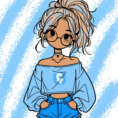 girl with a messy ponytail glasses a baggy crop top and jean shorts