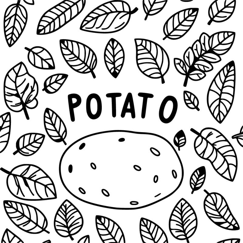 it says potato with leaves as the background