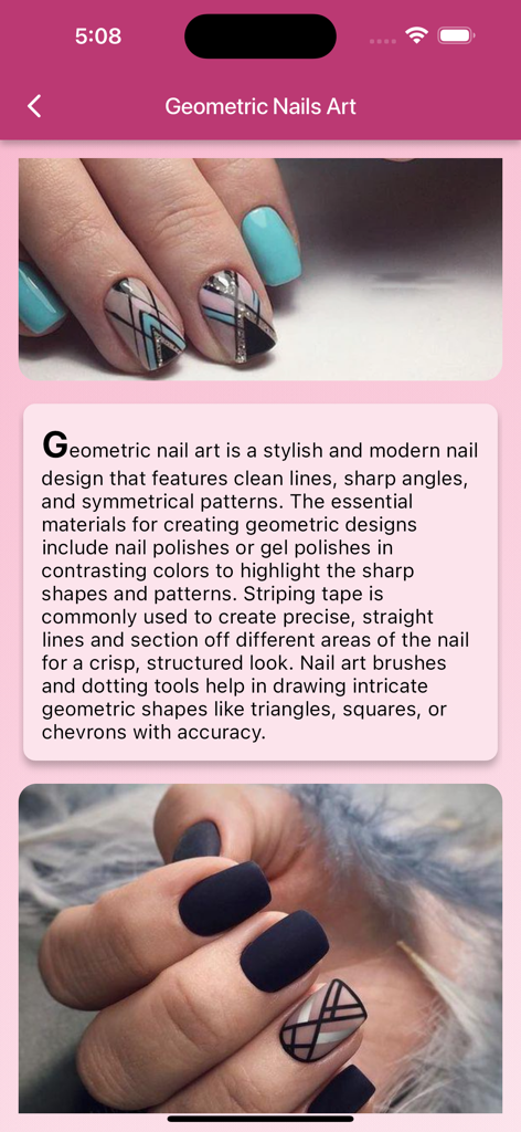 Nail Art Design Studio - Diseños geométricos de arte de uñas y descripción del tutorial en la aplicación Nail Art Design Studio