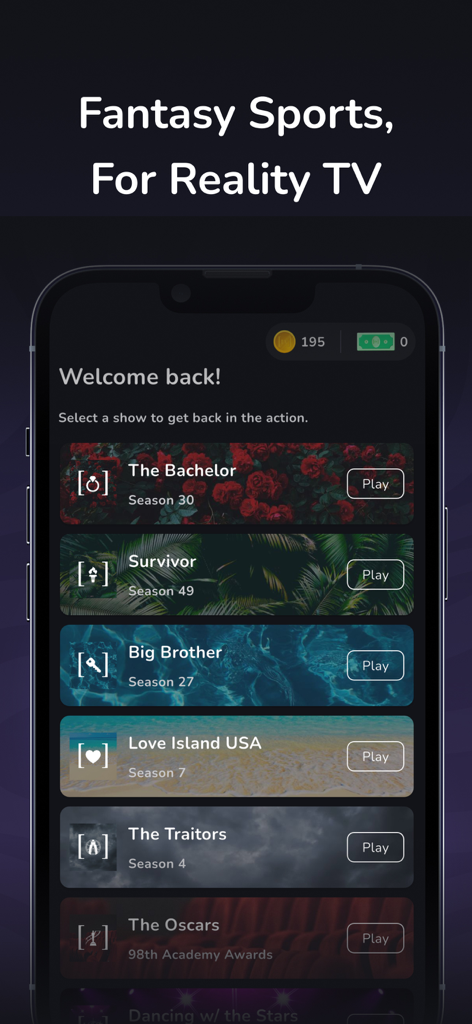 Bracketology - Interfaz de la aplicación Bracketology para ligas de fantasía de TV de realidad