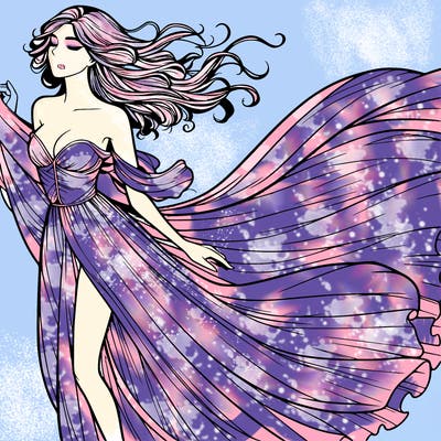 realistic woman in dress flowing the the wind