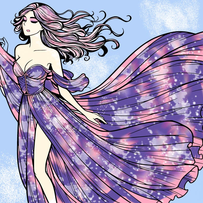 realistic woman in dress flowing the the wind