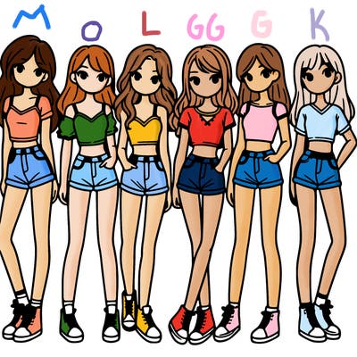 a group of girls wearing crop tops and shorts