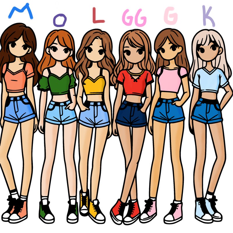 a group of girls wearing crop tops and shorts