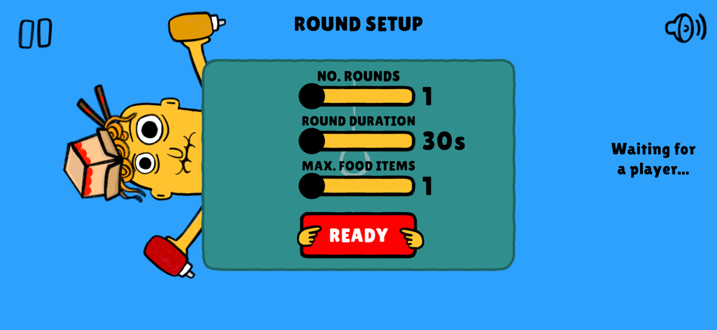 Tong: Food Fighter - Round setup screen in Tong Food Fighter showing settings for number of rounds and duration