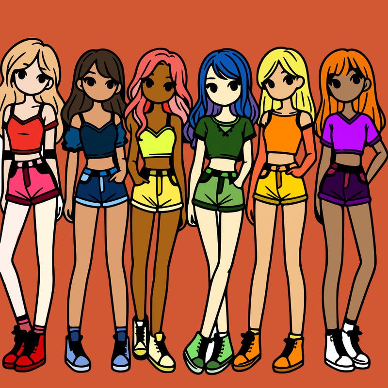 a group of girls wearing crop tops and shorts