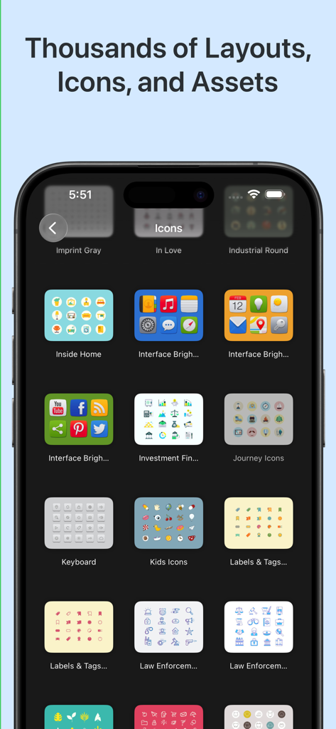 Eine Sammlung professioneller Icon-Sets und Grafik-Assets für Keynote-Präsentationen, die in der App angezeigt werden