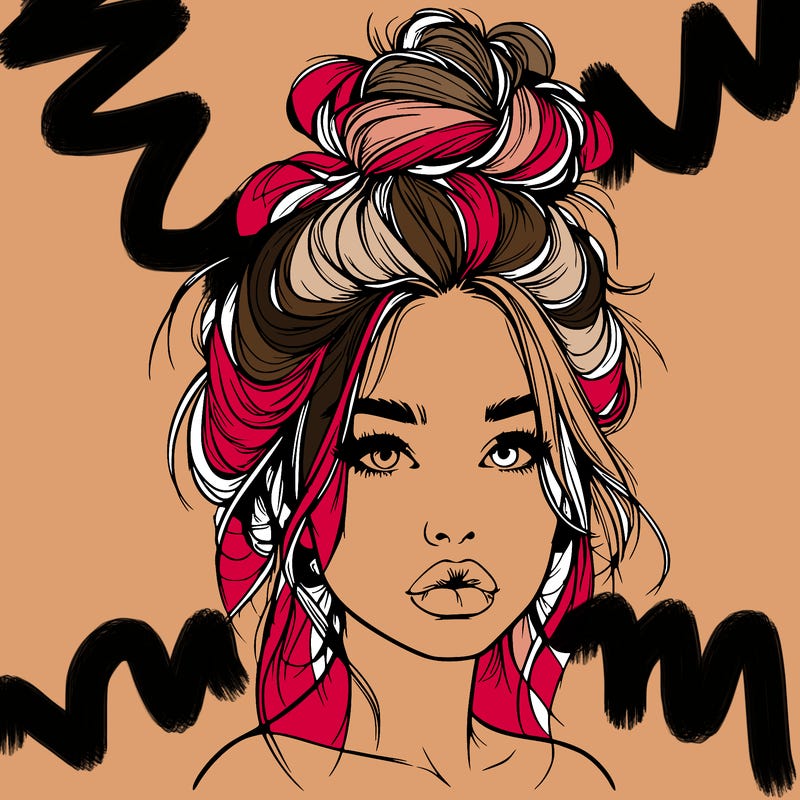 realistic girl with a messy bun and she has lips