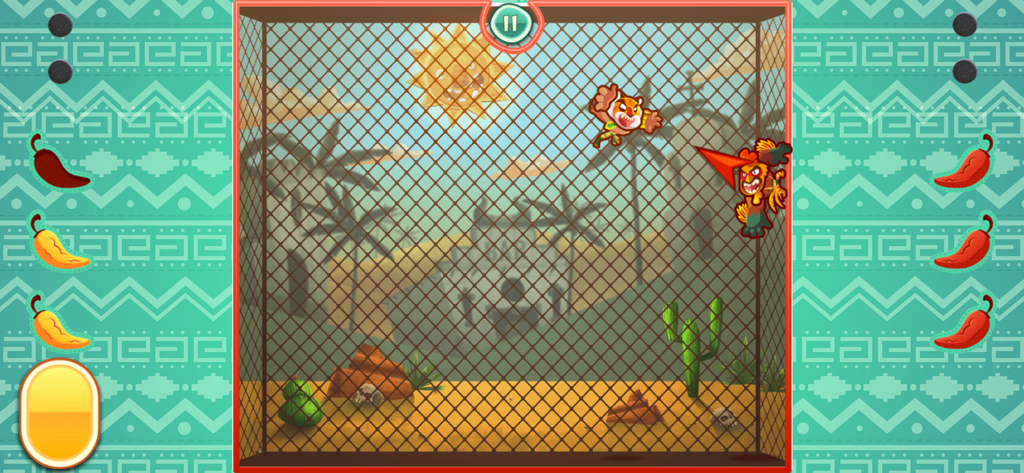 Due luchador in stile cartone animato che combattono in un match di gabbia nel gioco mobile UFB Lucha Libre