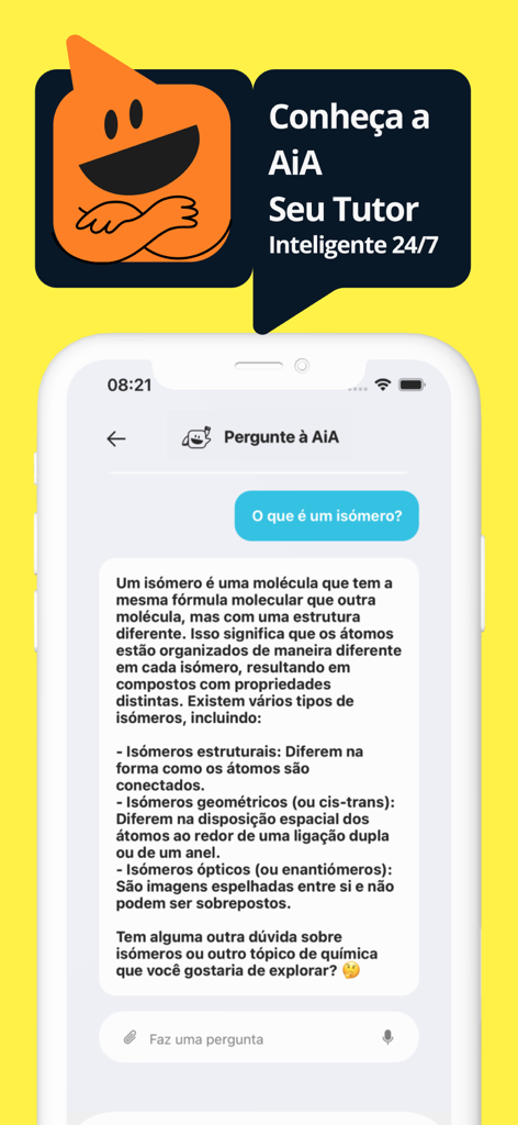 Janda.IA - Interface do aplicativo Janda.IA exibindo o recurso de chat do tutor de IA para assistência ao aluno.