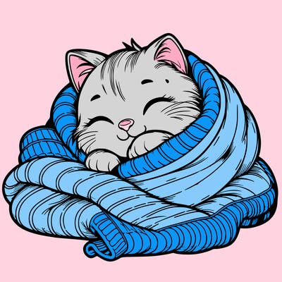 realistic cozy cat in a blanket