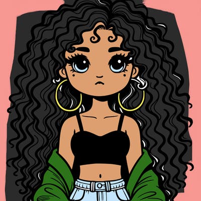 bad girl with crop top and long curly hair