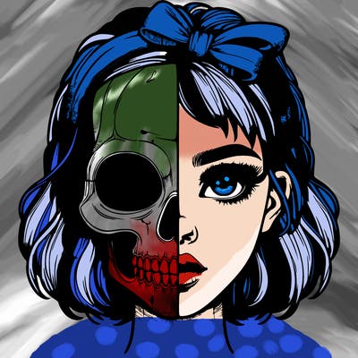 realistic girl with half skull mask