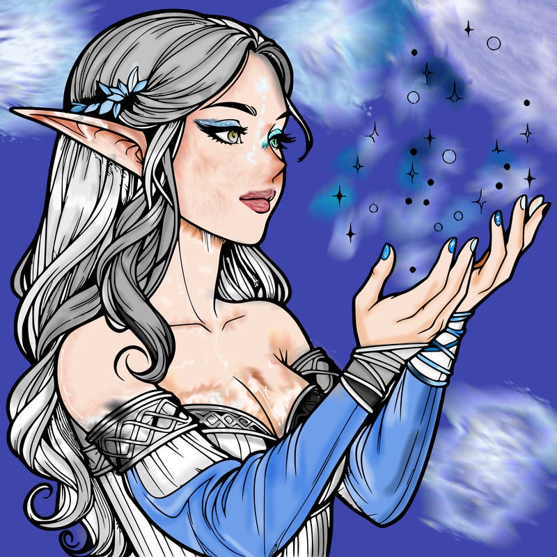 realistic elf girl doing magic