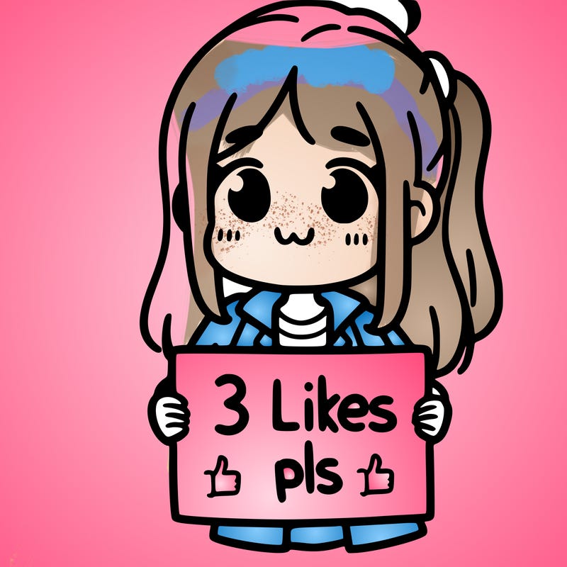 girl holding sign saying 3 likes pls