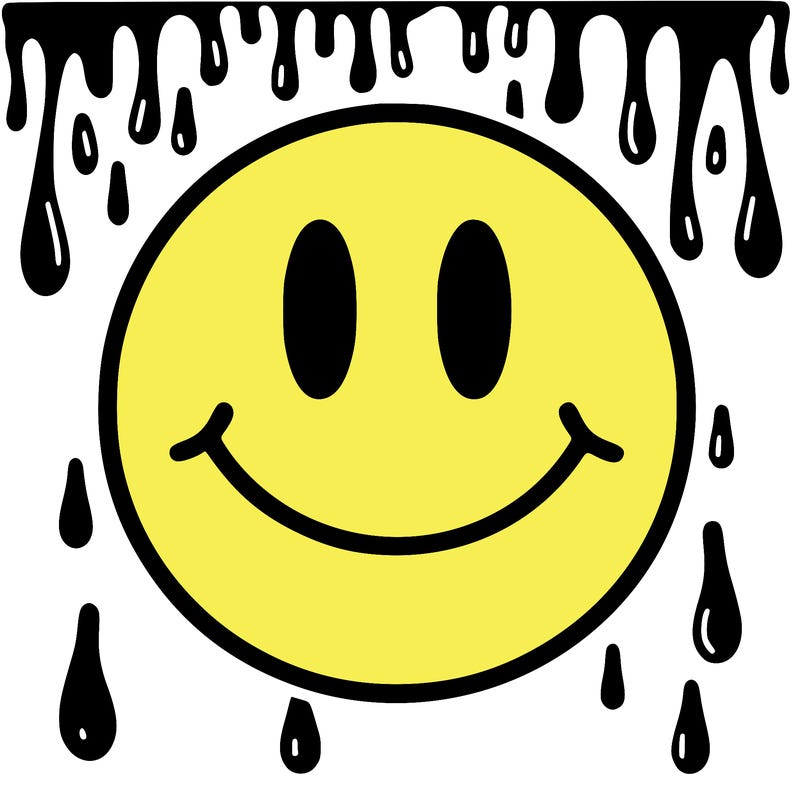 smiley face with drippy black and white background