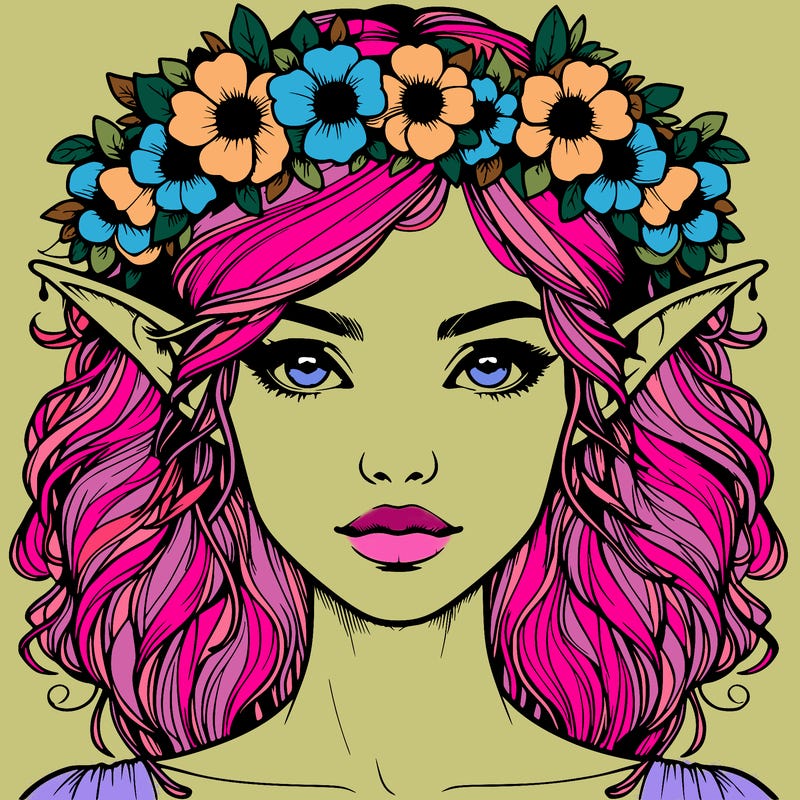realistic female elf with flower crown