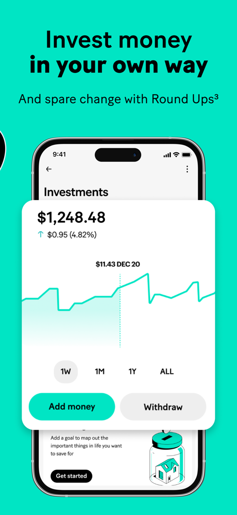 MoneyLion mobile app screen showing investment portfolio value and growth chart