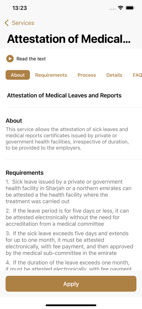 MOHAP - MOHAP app screen for attestation of medical leaves and reports service
