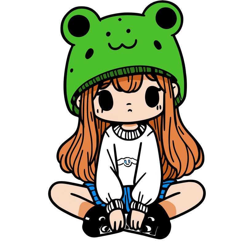 a girl wearing a frog hat and some frog socks