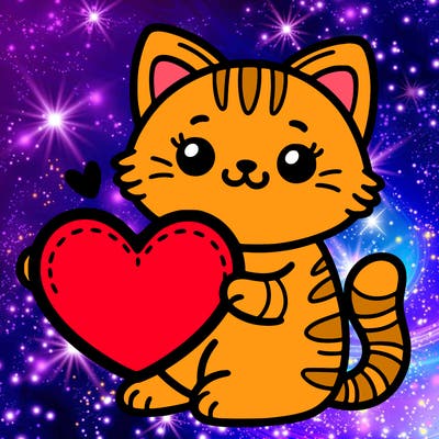 cat holding a big heart