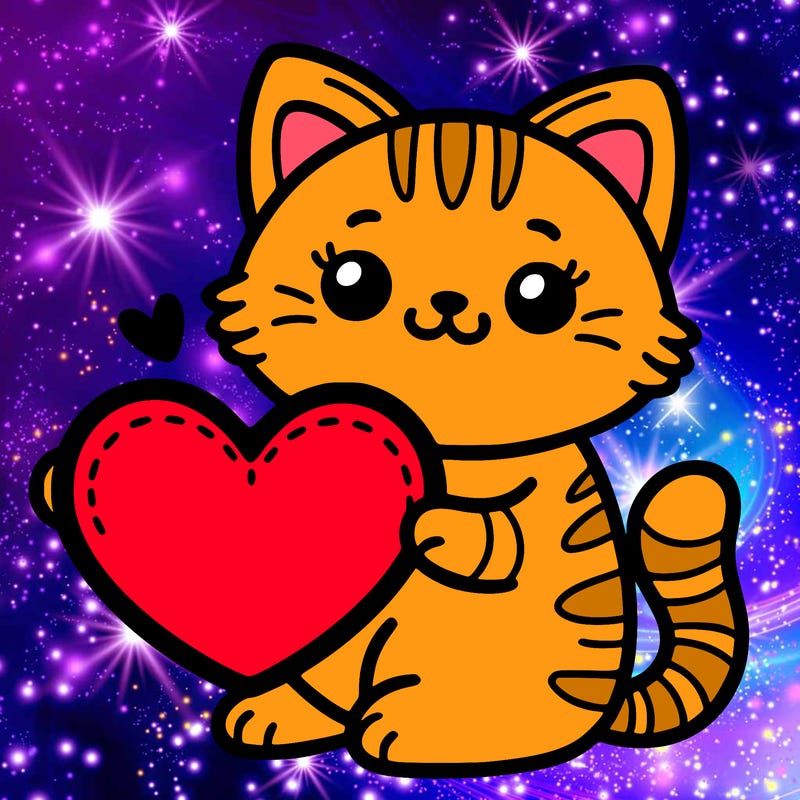 cat holding a big heart