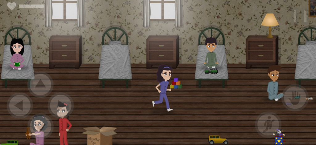 Esther corriendo por el dormitorio del orfanato con otros niños en Mr Hopps Playhouse 2 HD
