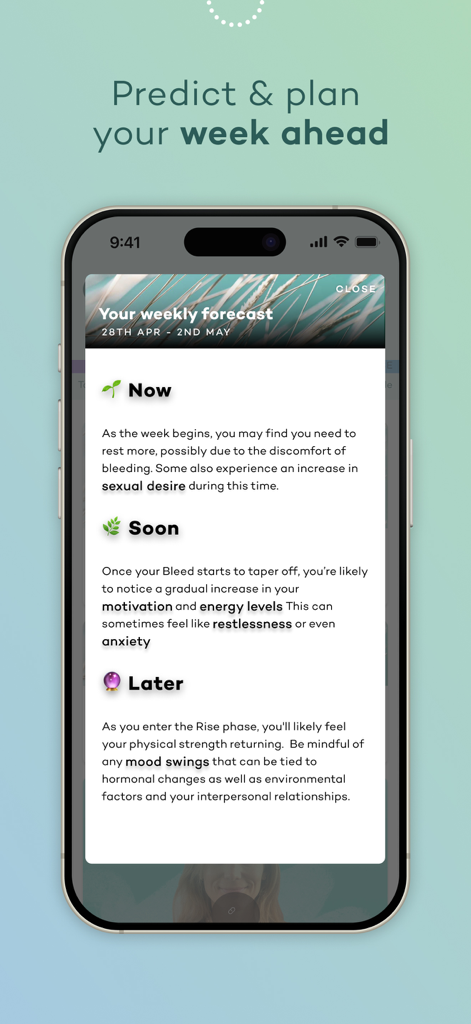 Moody Month: Hormone Tracker - Weekly hormone forecast and mood predictions in the Moody Month app interface