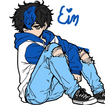 a male hoddie ripped jeans messy hair anime