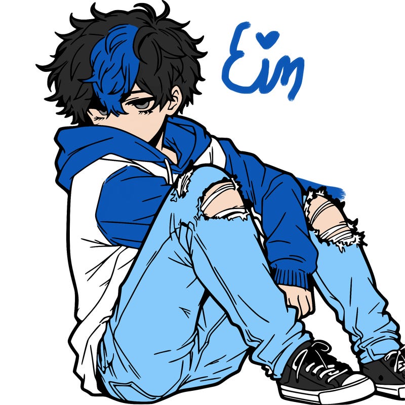 a male hoddie ripped jeans messy hair anime