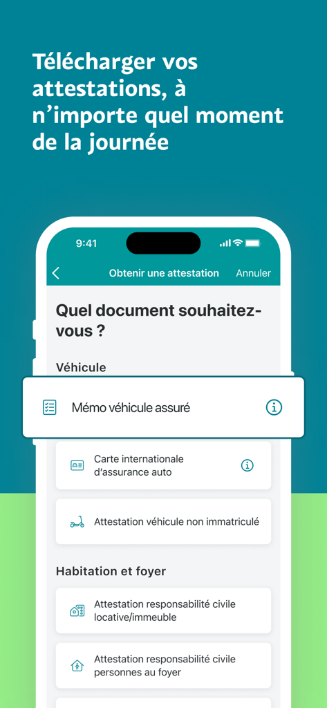 Interface of the MAAF et Moi app to download insurance certificates for car and home
