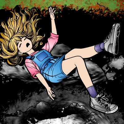 realistic girl falling down from the sky