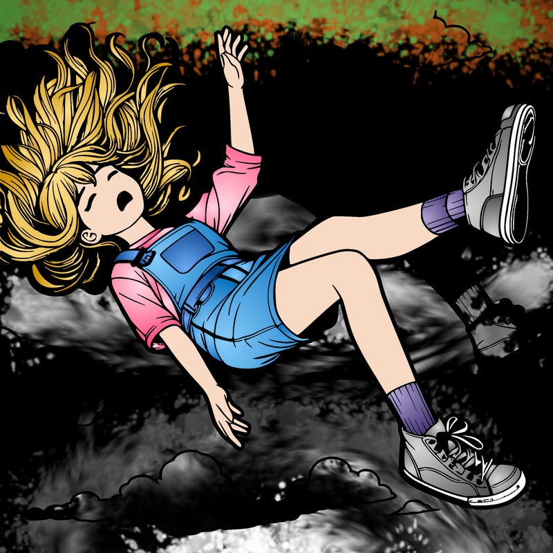 realistic girl falling down from the sky