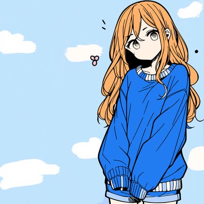 manga teen girl  in a sweater and baggy pants