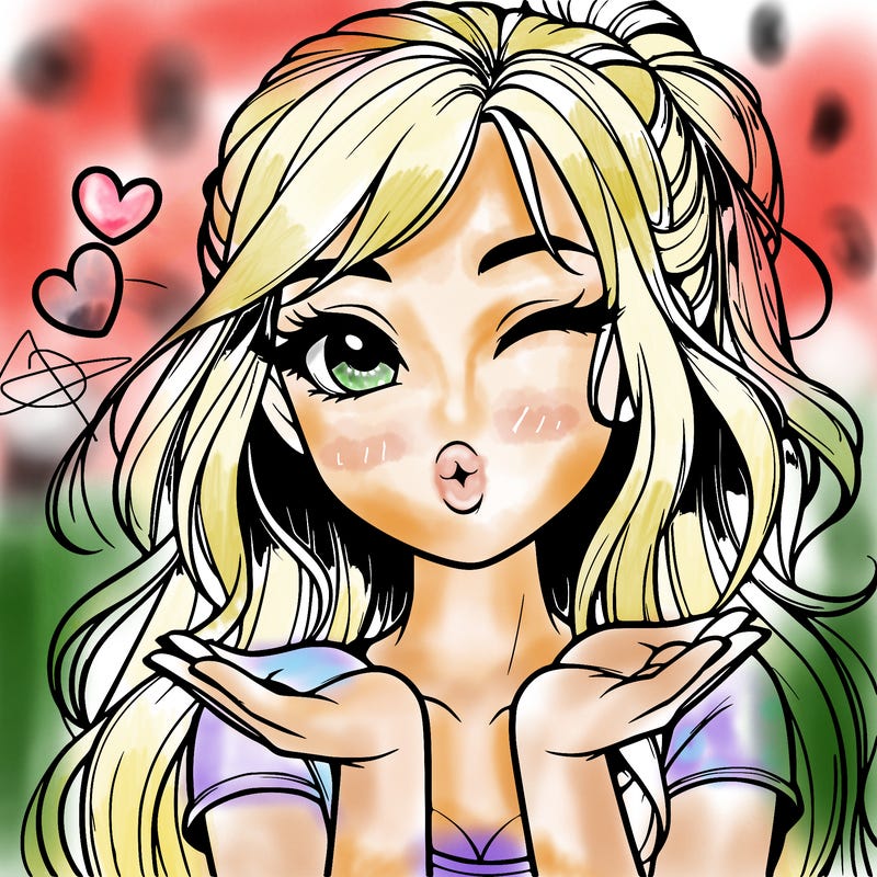 realistic girl winking and blowing a kiss while making heart hands