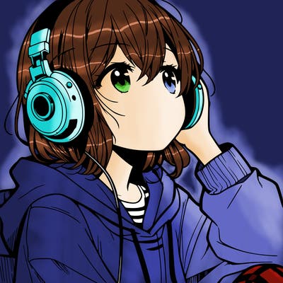 manga character that listen a music with headphone
