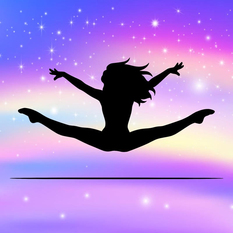 a girl in a split jump